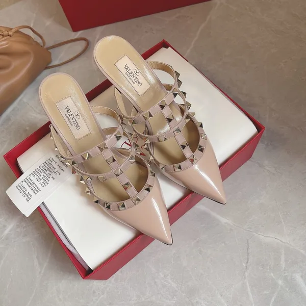 Valentino Women Nude Patent Leather Studded Mules product view 5