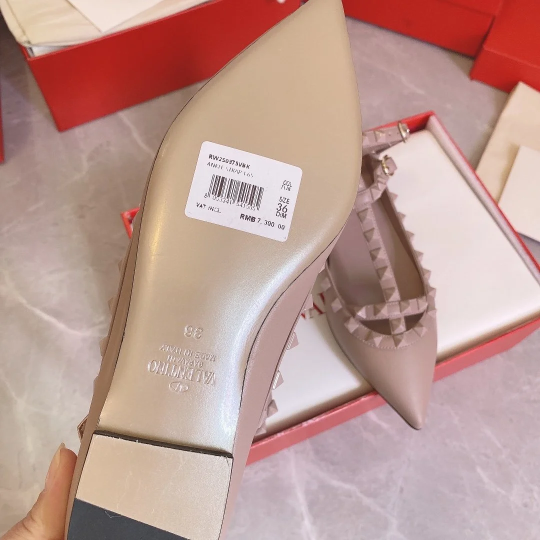 Valentino Women Beige Leather Pointed Flats product view 5