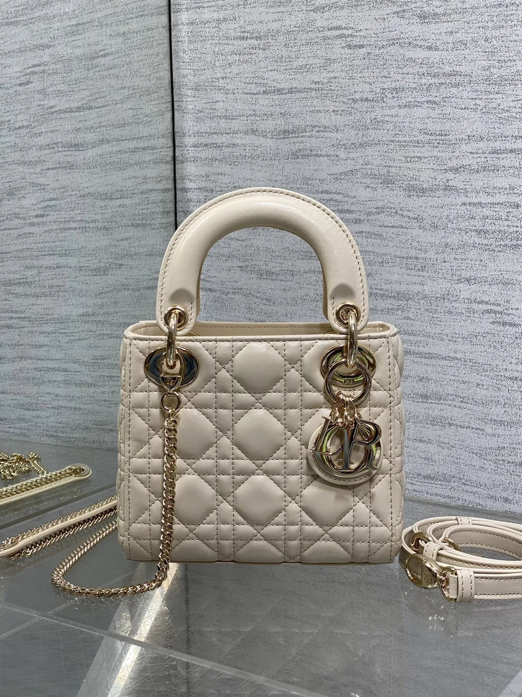 Dior Mini Lady Dior Bag in latte cannage product view 2