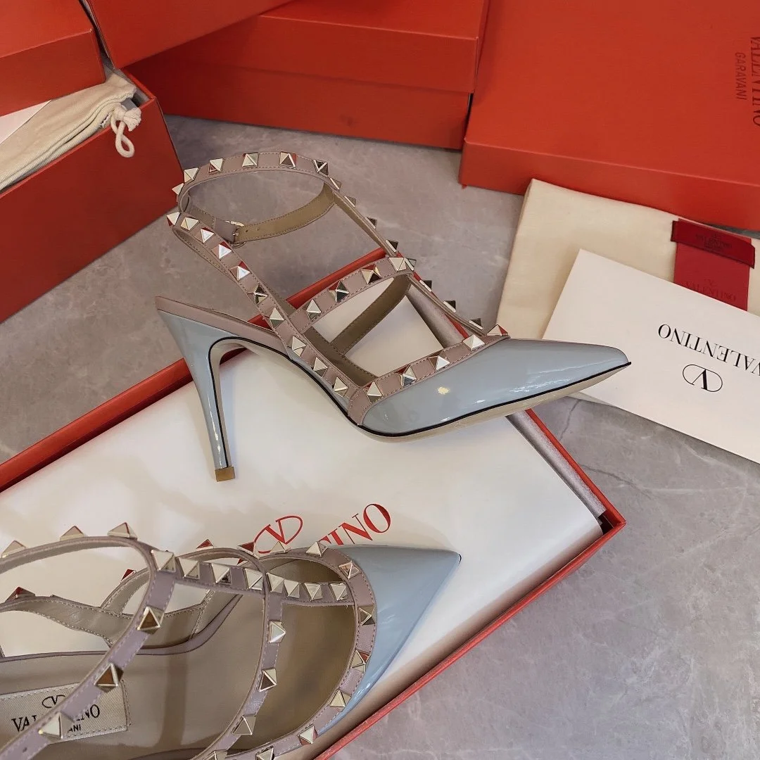 Valentino Women Light Blue Patent Leather Studded Heels product view 4
