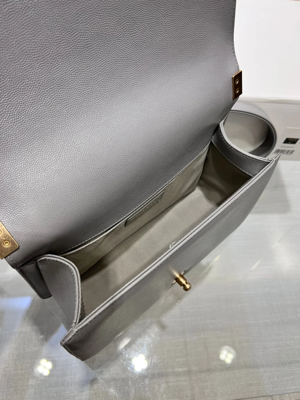 Chanel Boy Bag Medium 25 Grey Caviar Gold Hardware product view 3
