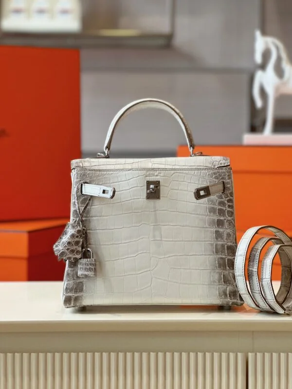 Hermès Kelly 25 Himalaya Albino Crocodile Leather Palladium Hardware Bag product view 3