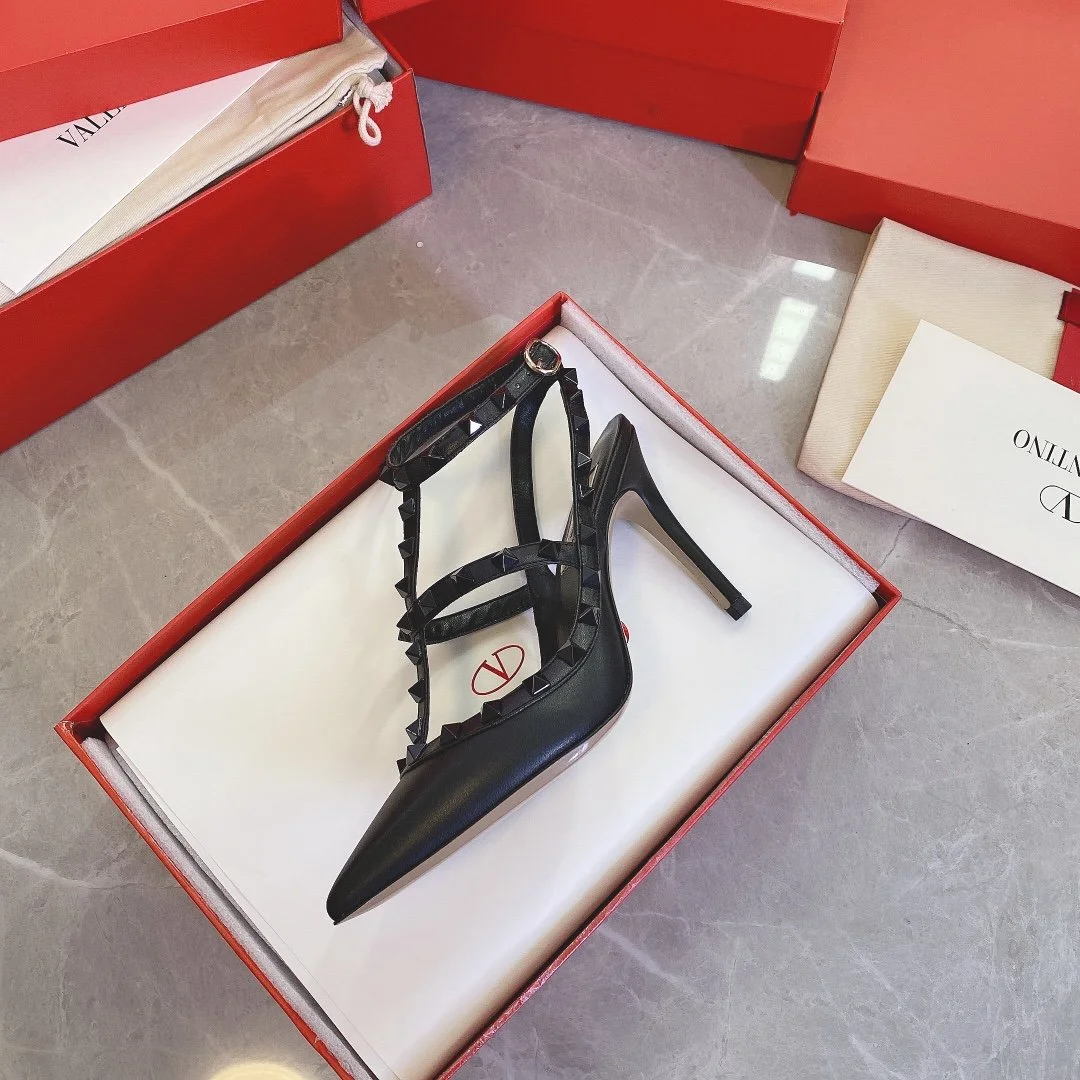 Valentino Women Black Leather Studded Heels product view 6