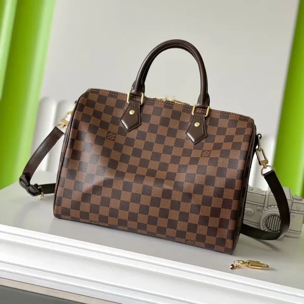 Louis Vuitton Speedy BANDOLIÈRE 30 In Dark Brown Damier Ebene Canvas Gold Lock Bag product view 1