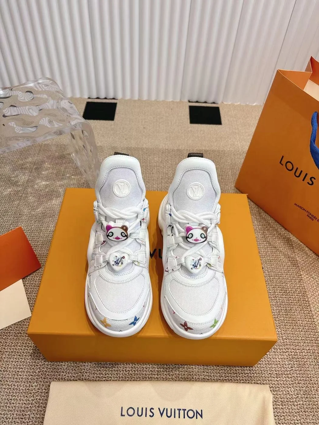 Louis Vuitton Women White Mesh Multicolor Logo Sneakers product view 3