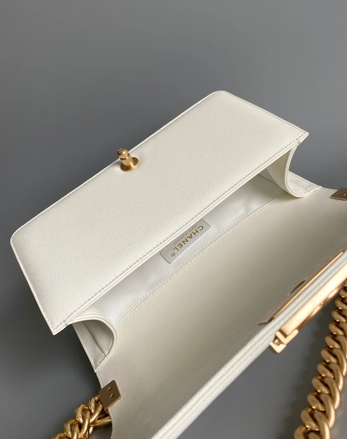 Chanel Medium 25 Boy Bag In White Lambskin Gold Hardware product view 6