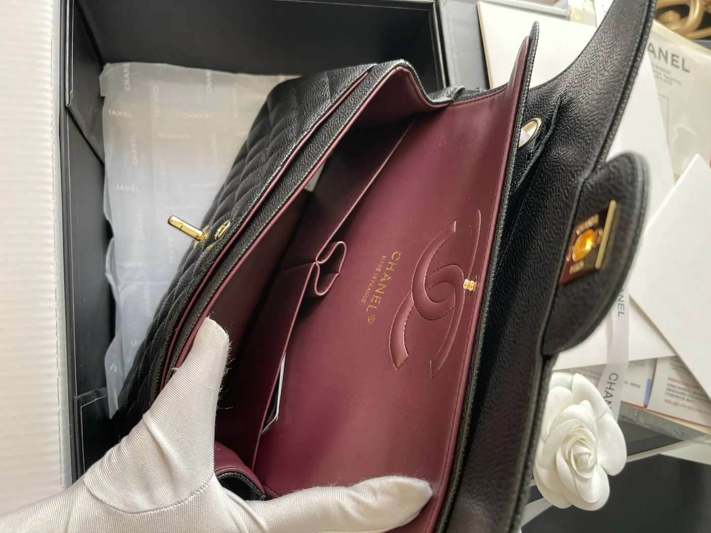 Chanel Medium Classic Handbags Cowhide Black Lock Gold 25.5 cm product view 6