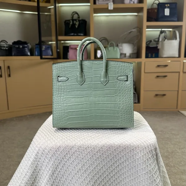 Hermès Birkin 20 cm Mint Green Crocodile Leather Silver Hardware Bag product view 2