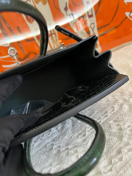 Hermès Birkin 25 cm Emerald Green Crocodile Leather Silver Hardware Bag product view 7