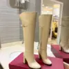 Valentino Women Beige Leather Knee-High Boots product view 1