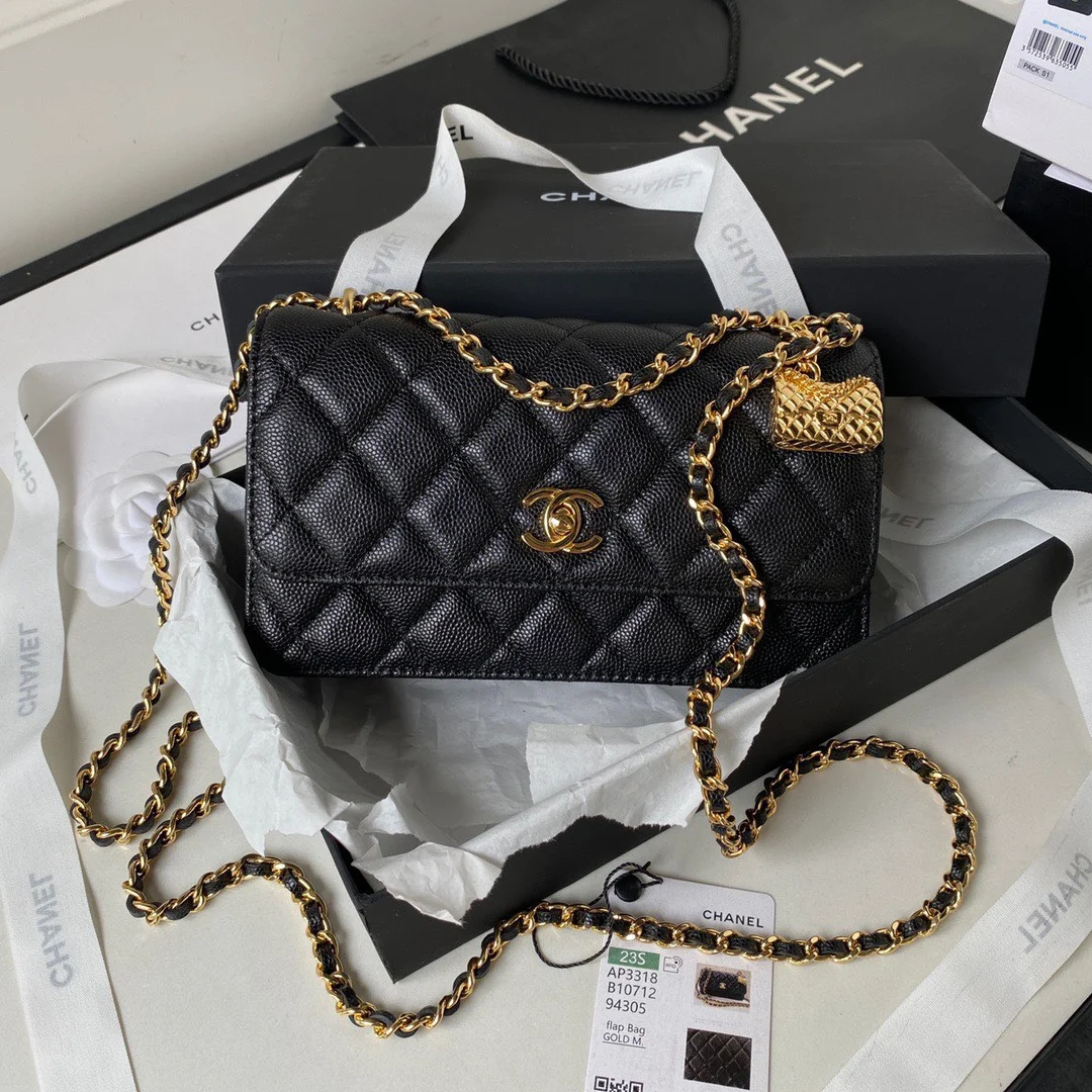 Chanel Woc Charm Handbag Lizard Skin Black With Gold Lock 20 cm product view 1