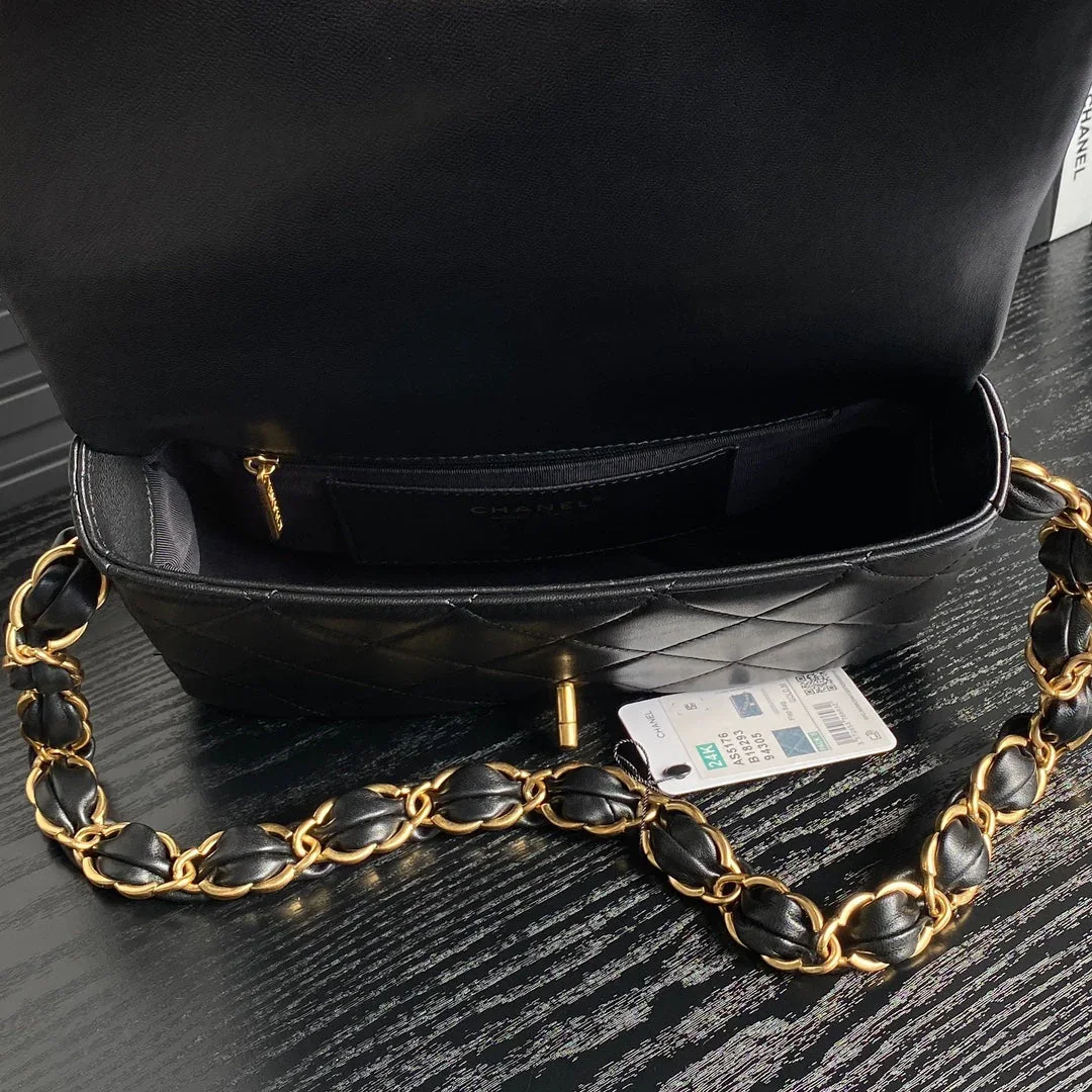 Chanel Medium Flap Bag 26 In Black Calfskin Gold Double C Thick Chain product view 7