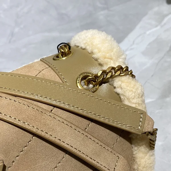 Saint Laurent Medium Niki Shoulder Bag in Tan/Cream Nubuck and Shearling Brown Beige product view 3