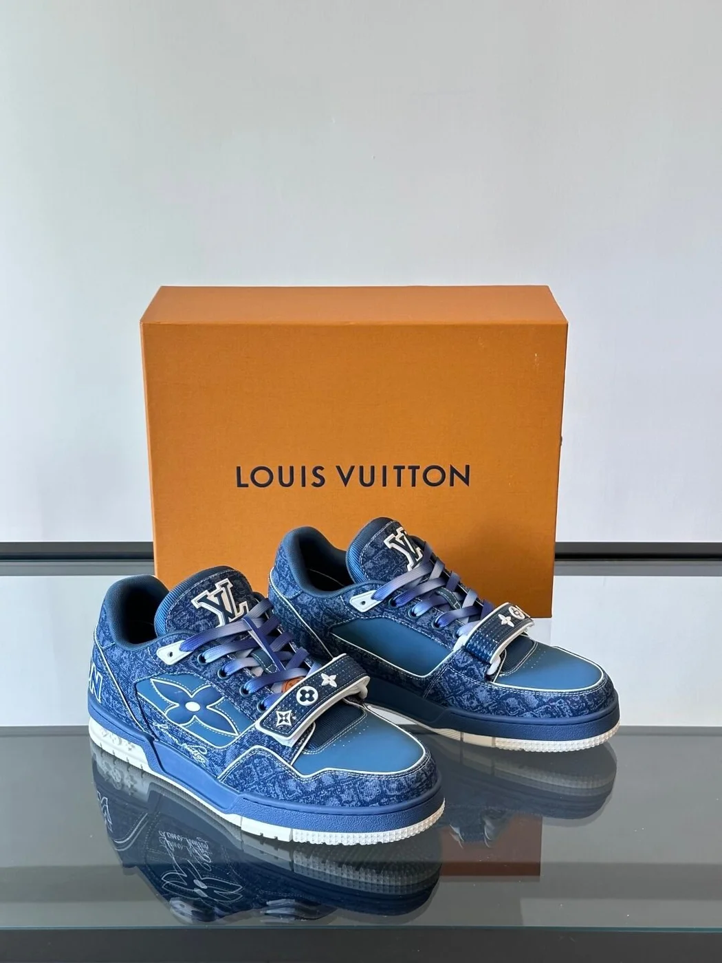 Louis Vuitton Men Navy Denim Sneakers product view 5