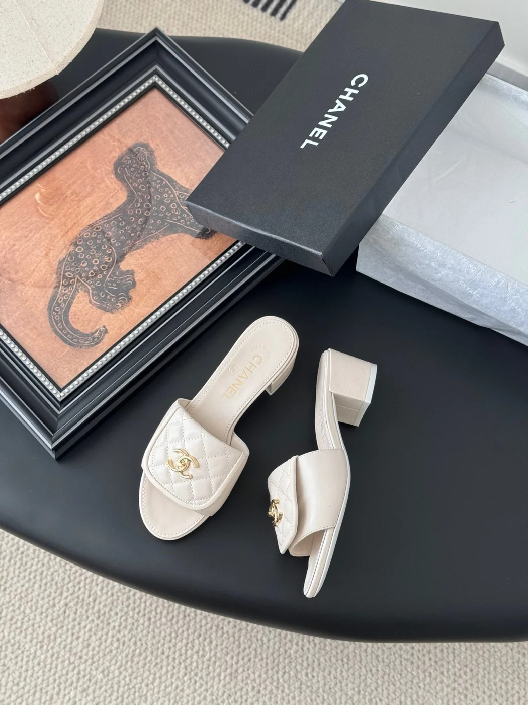 Chanel Women Ivory Quilted Leather Mules product view 3