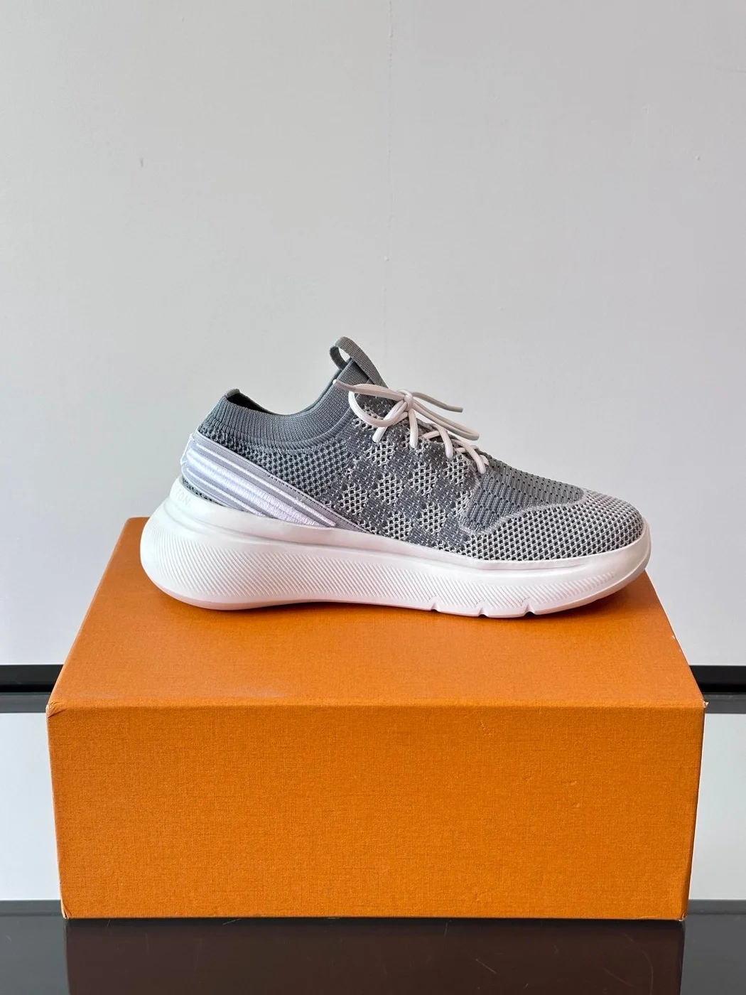 Louis Vuitton Men Grey Knit Fabric Sneakers product view 6