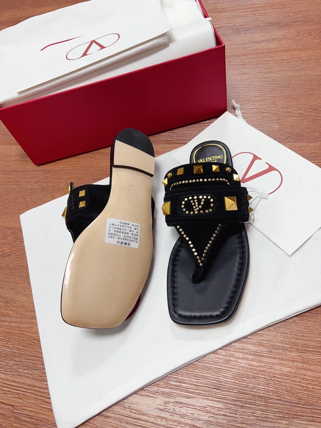 Valentino Women Black Suede Studded Sandals product view 5