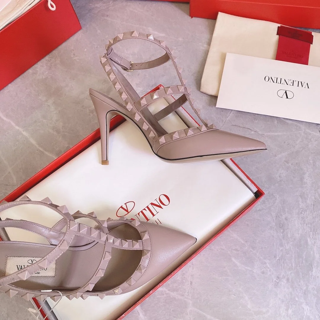 Valentino Women Beige Leather Studded Pumps product view 3