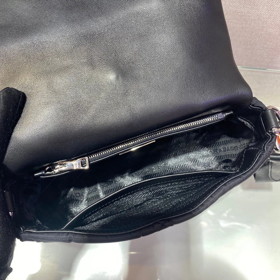Prada Small Flap Bag 21 In Black Triangular Quilted Pattern Re-Nylon product view 2