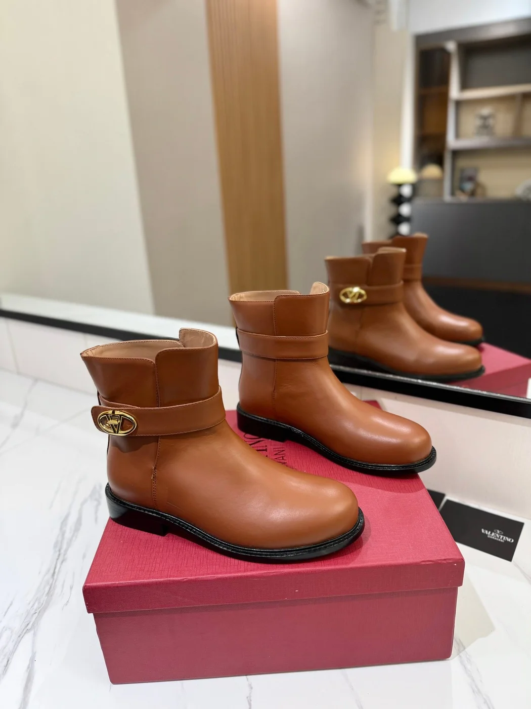 Valentino Women Brown Leather Ankle Boots product view 1