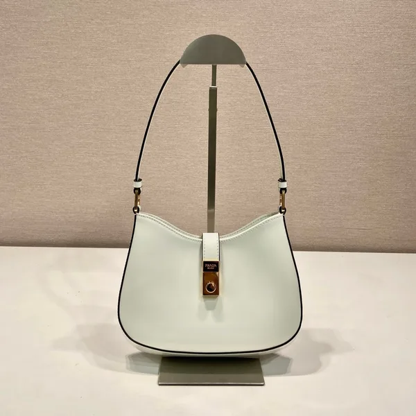 Prada Cleo Shoulder Bag 22 In White Brushed Lambskin With Clasp Closure product view 1