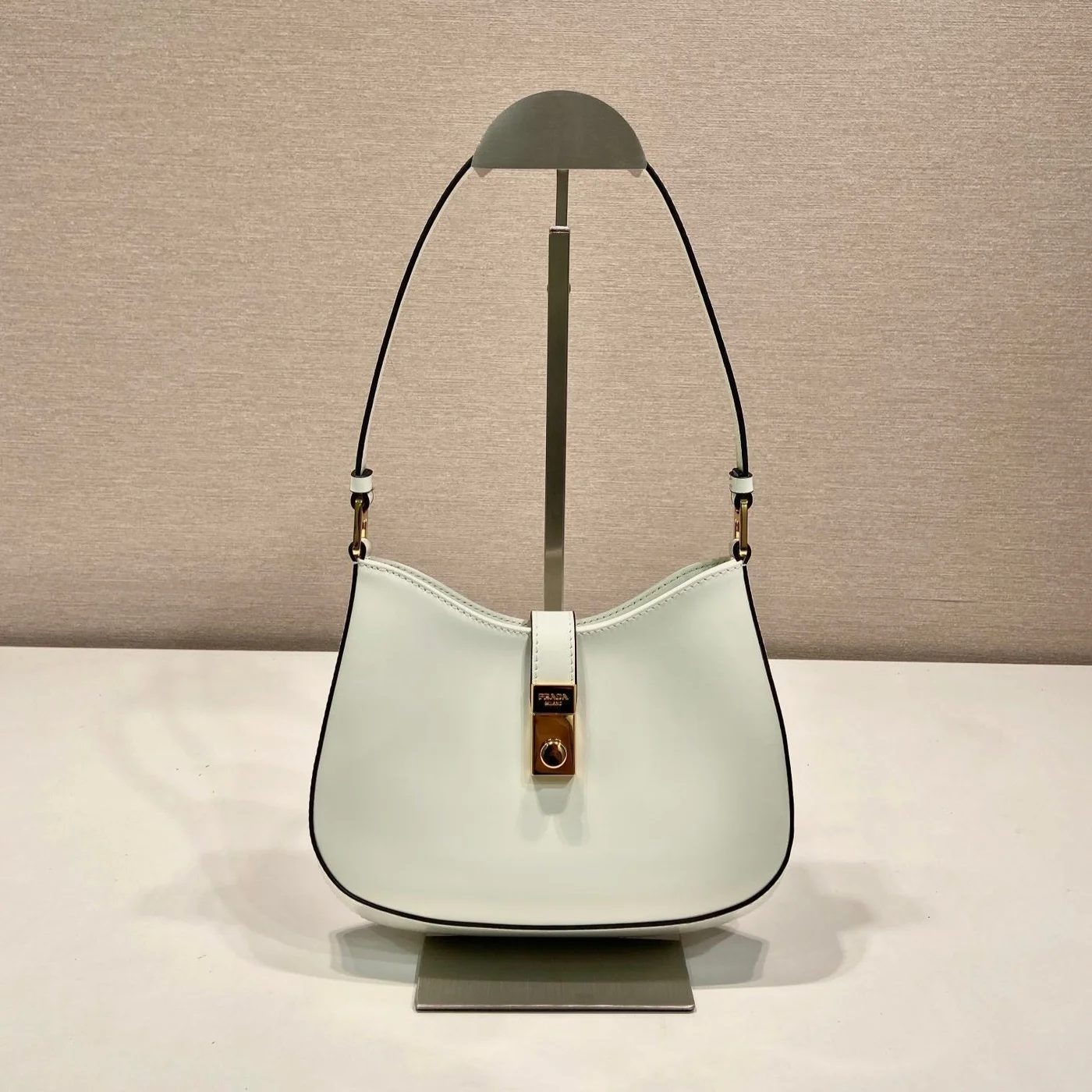 Prada Cleo Shoulder Bag 22 In White Brushed Lambskin With Clasp Closure product view 1