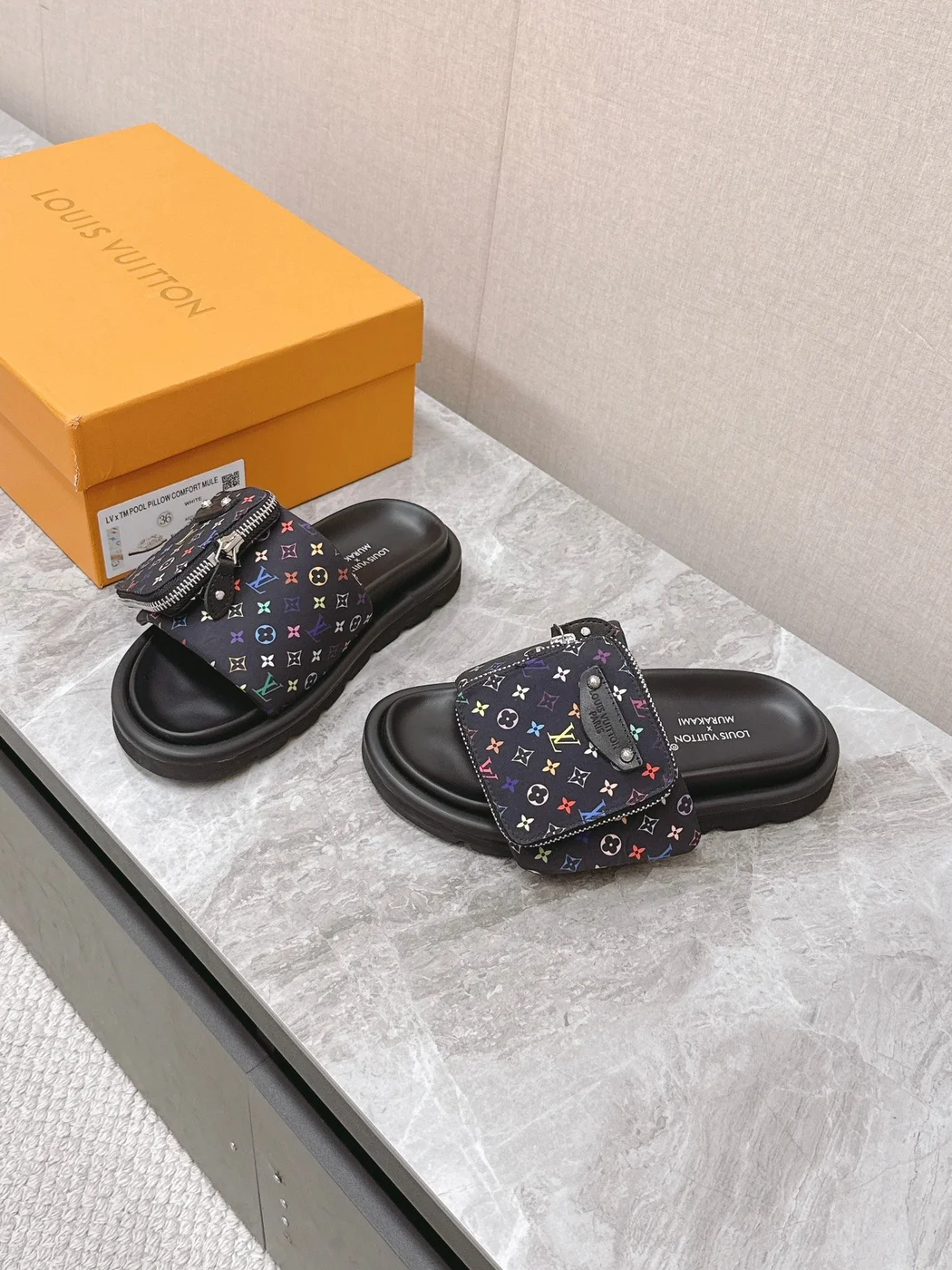 Louis Vuitton Women Black Fabric Adjustable Pocket Mules product view 3