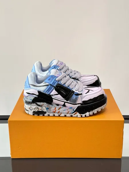 Louis Vuitton Men Black White Blue Leather Sneakers product view 1