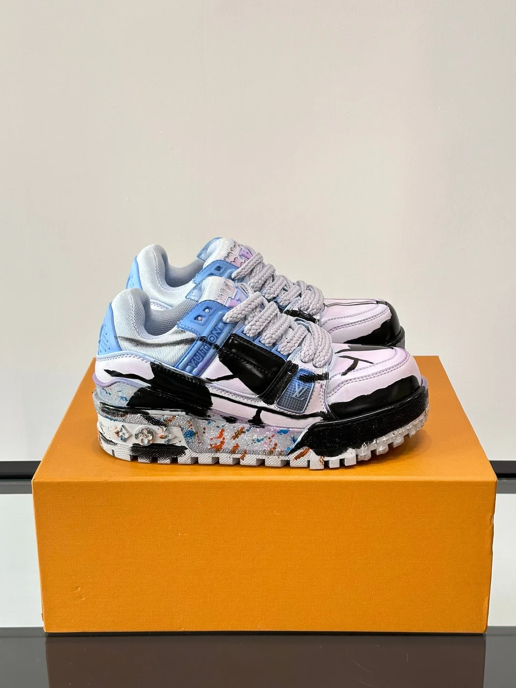 Louis Vuitton Men Black White Blue Leather Sneakers product view 1