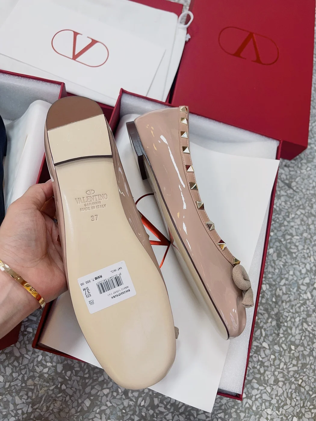 Valentino Women Nude Patent Leather Studded Flats product view 2
