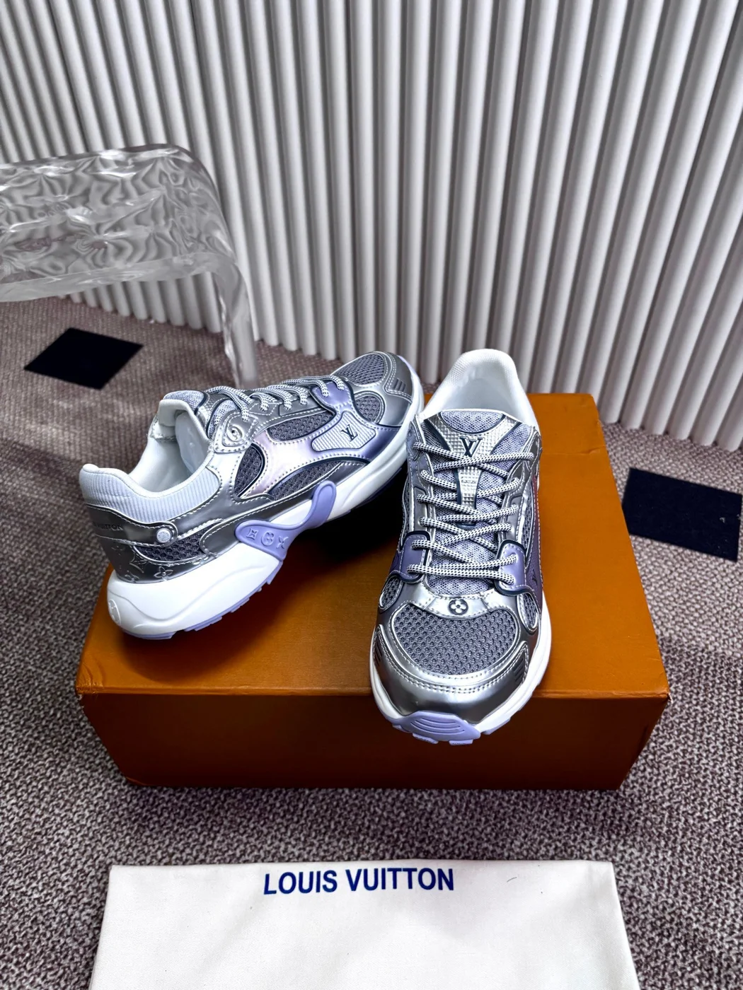 Louis Vuitton Women Silver Mesh And Leather Sneakers product view 5
