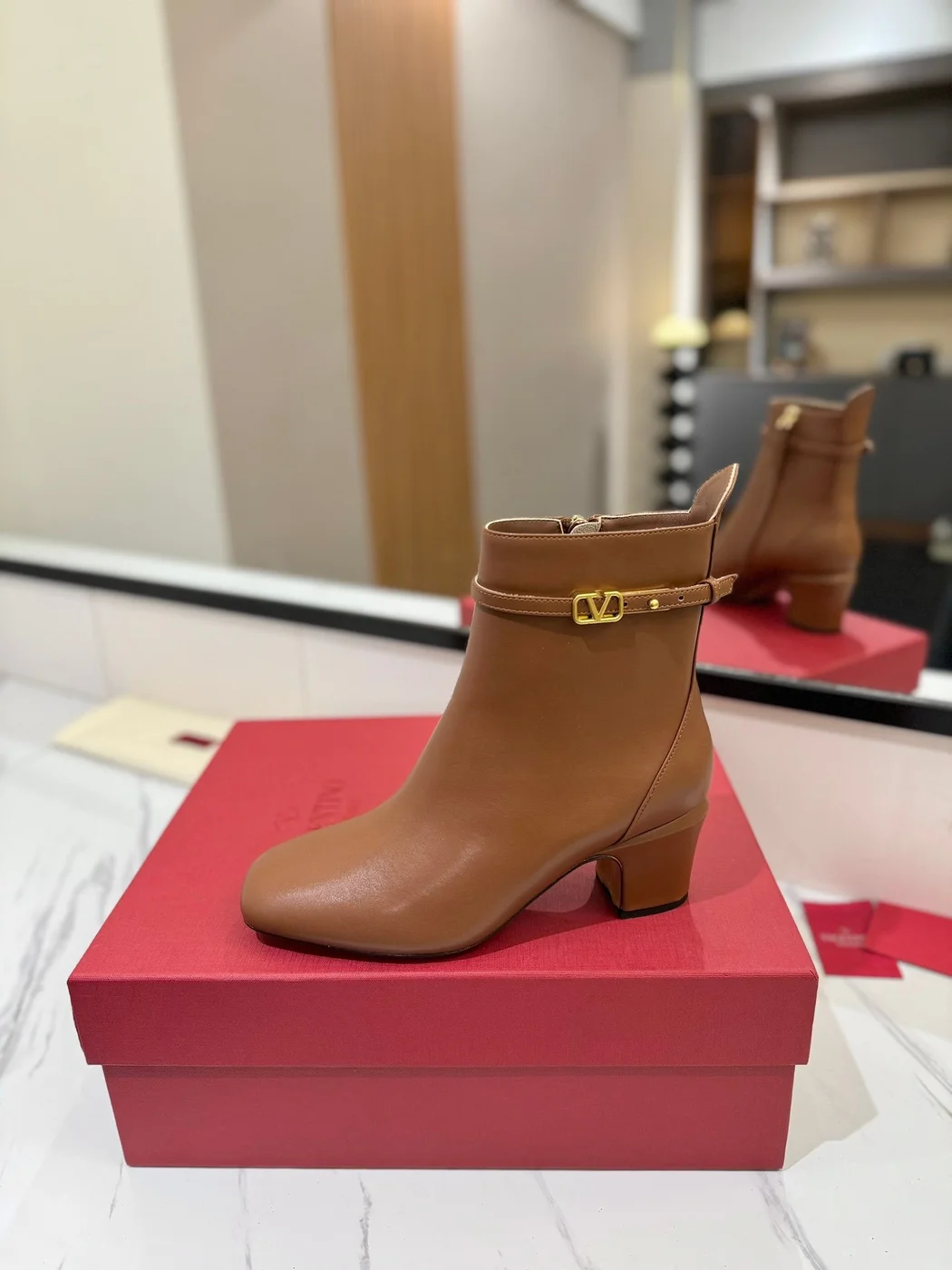 Valentino Women Brown Leather Ankle Boots product view 5