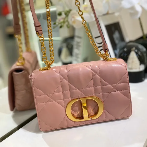 Dior Pink Plaid Women’s Handbag with Gold Lock 25 cm product view 1