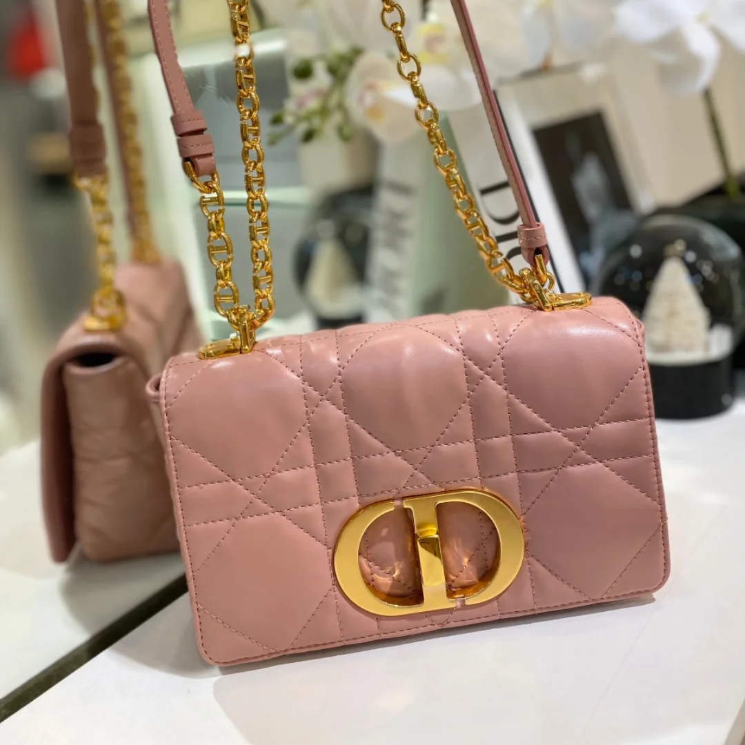 Dior Pink Plaid Women’s Handbag with Gold Lock 25 cm product view 1