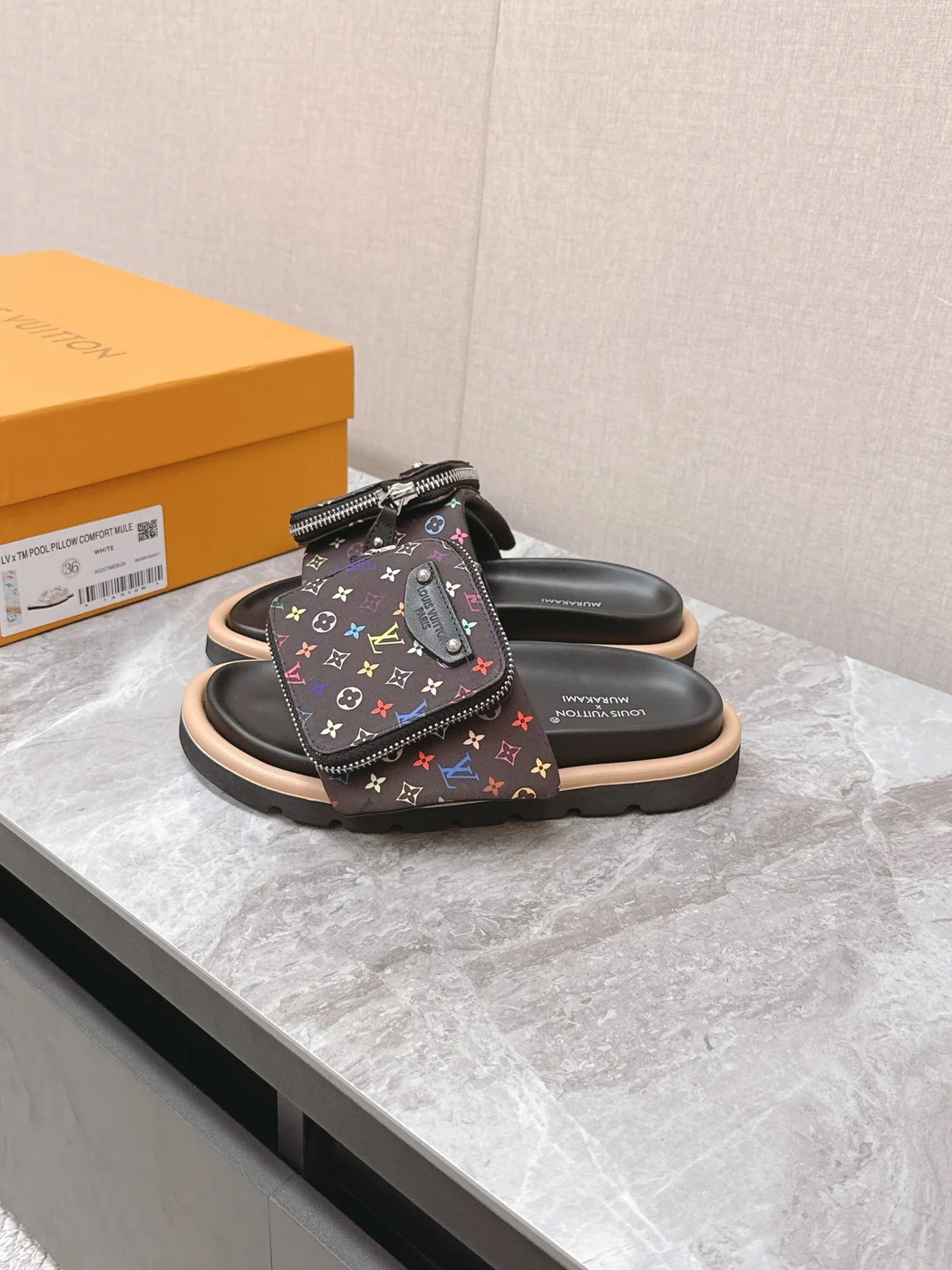 Louis Vuitton Women Black Multicolor Canvas Comfort Mules product view 5