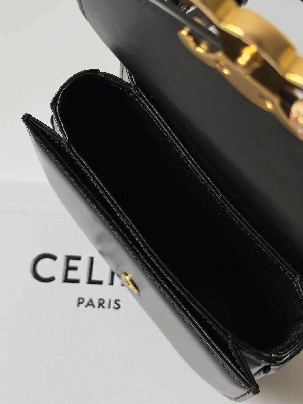 Celine Mini Crossbody Black Leather Strap Gold Lock 15.5x11cm Bag product view 2