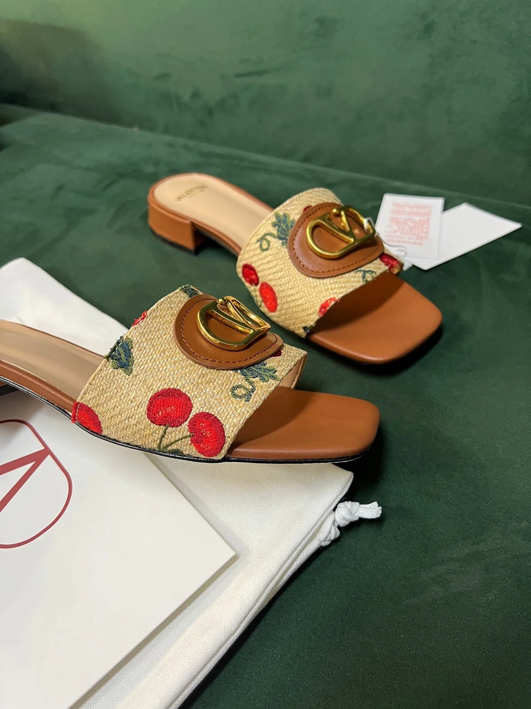 Valentino Women Brown Leather Canvas Floral Mules product view 6