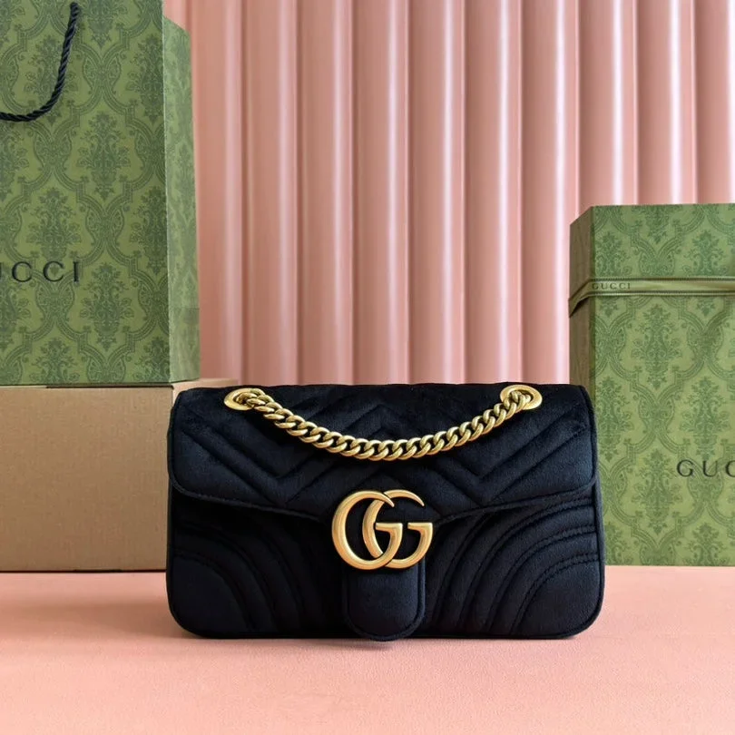 Gucci 26S GG Marmont Matelasse 26 In Black Velvet Bag product view 1