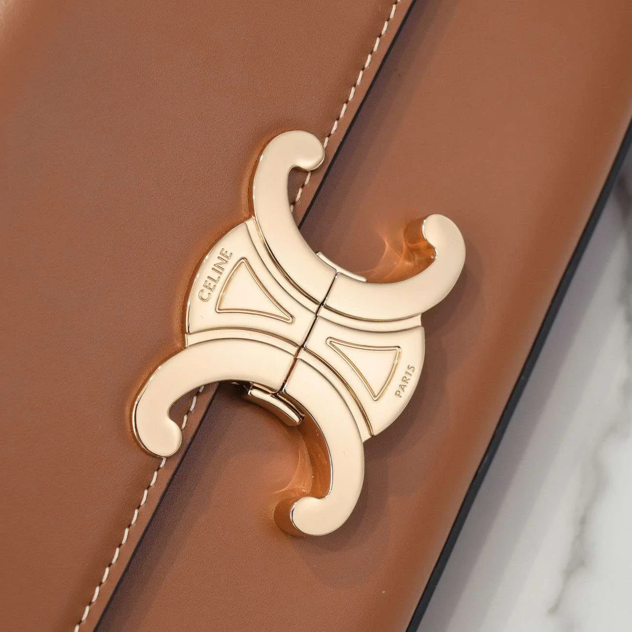 Celine Triomphe Brown Handbag Premium Smooth Leather 20x12cm product view 2