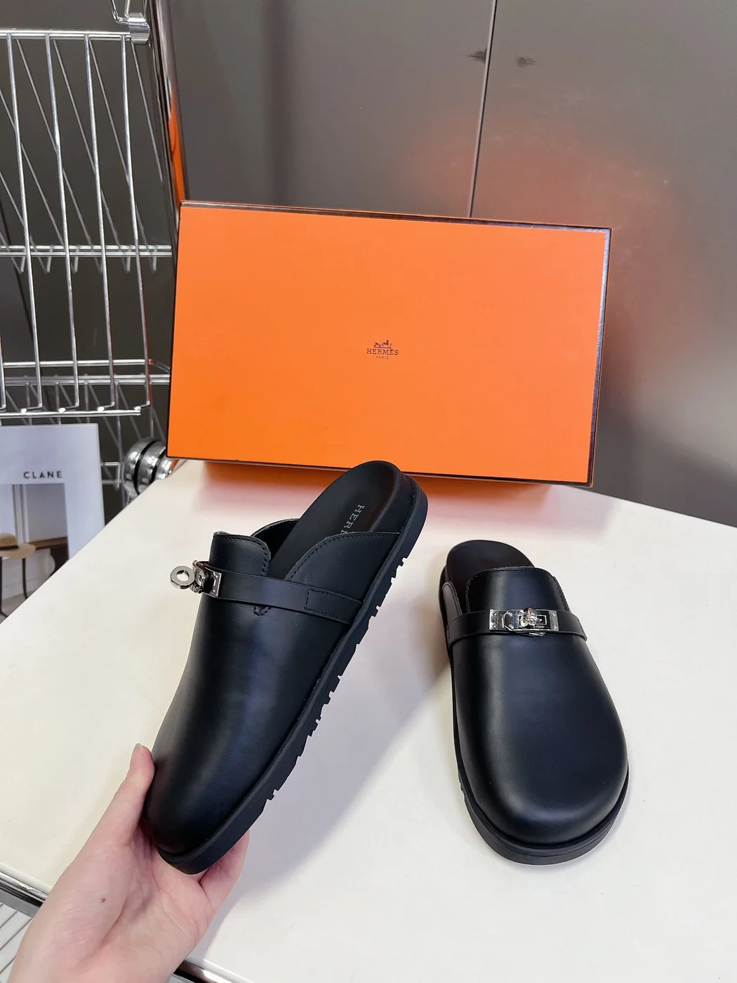 Hermès Women Black Leather Mules product view 3