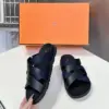 Hermès Women Navy Blue Leather And Fabric Sandals product view 5