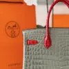 Hermès Birkin Crocodile Leather Gray and Red Custom Made Bag product view 2