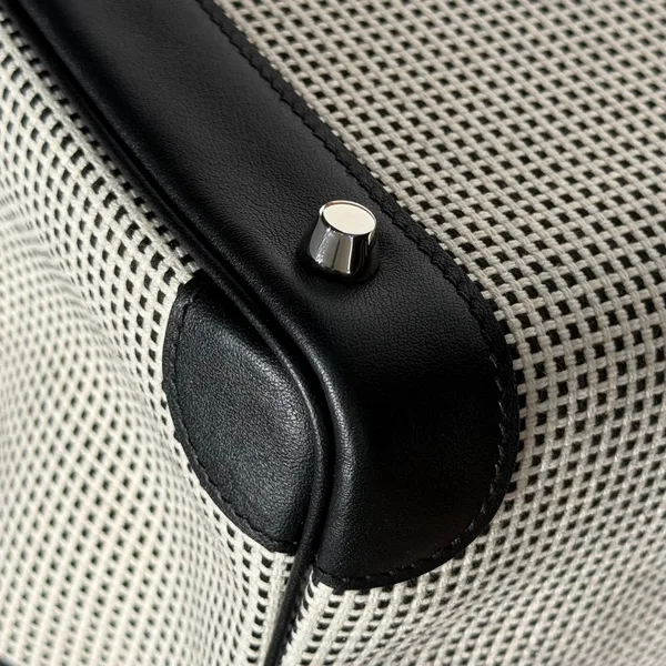 Hermès Birkin 25 cm In Black Swift White Black Plaid Toile Canvas (Custom-Made) Bag product view 7