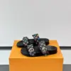 Louis Vuitton Men Black Leather Multicolor Monogram Slides product view 3