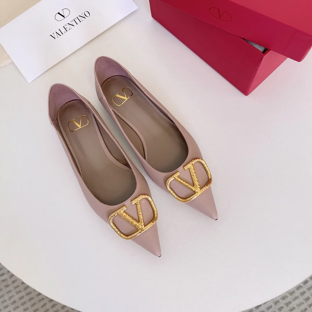 Valentino Women Pink Leather Pointed Flats product view 6