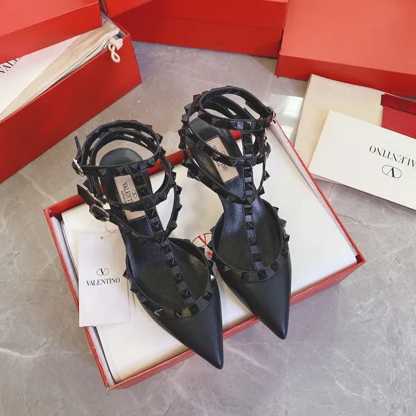 Valentino Women Black Leather Studded Heels product view 2