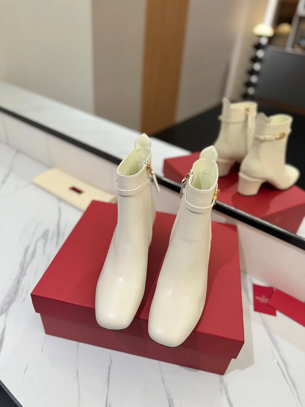 Valentino Women White Leather Ankle Boots product view 4