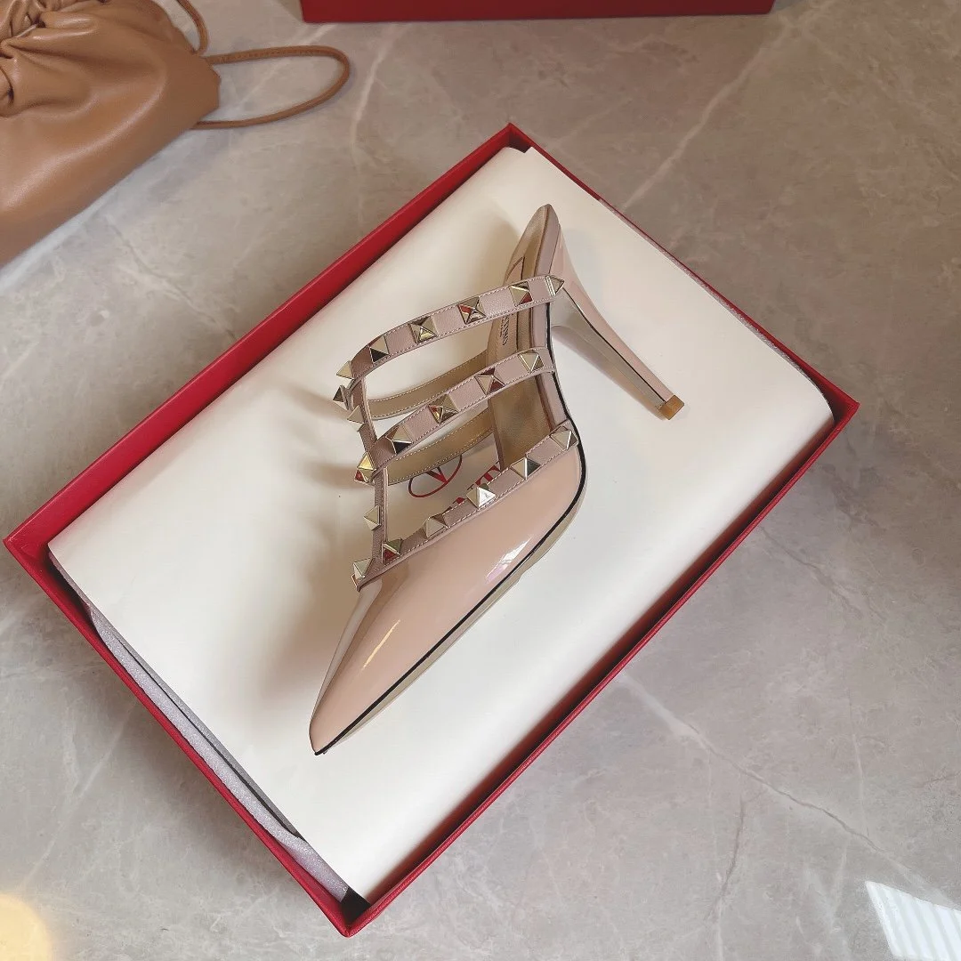 Valentino Women Nude Patent Leather Studded Mules product view 2