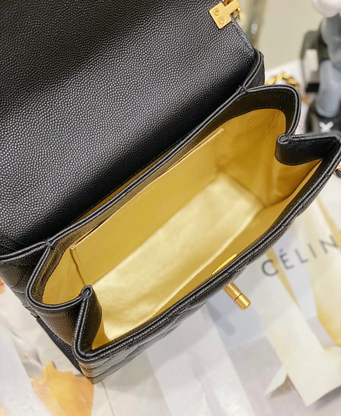 Chanel Handle Woman’s Black Leather Handbags Pebbled Leather 19 cm product view 7