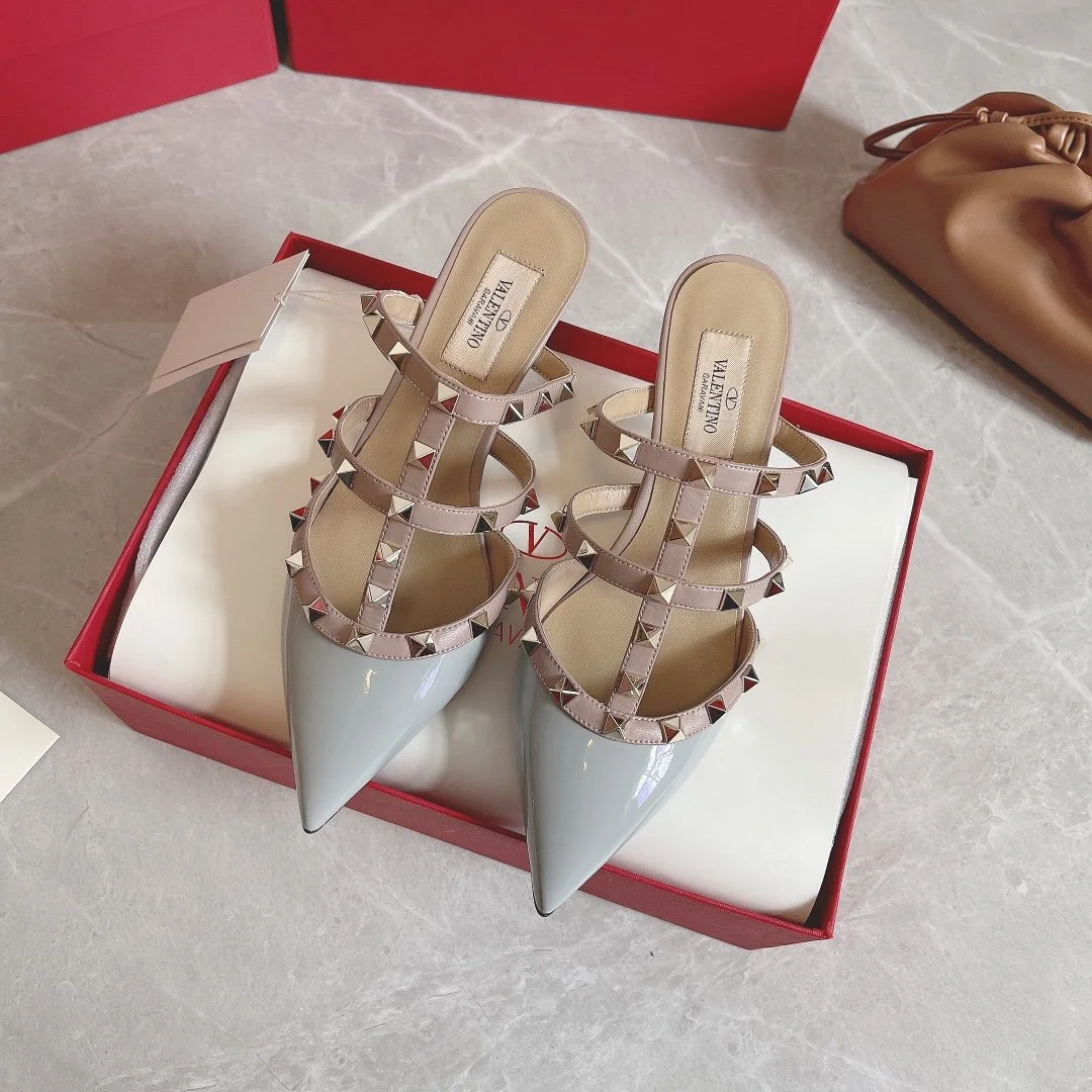 Valentino Women Light Blue Patent Leather Studded Mules product view 5
